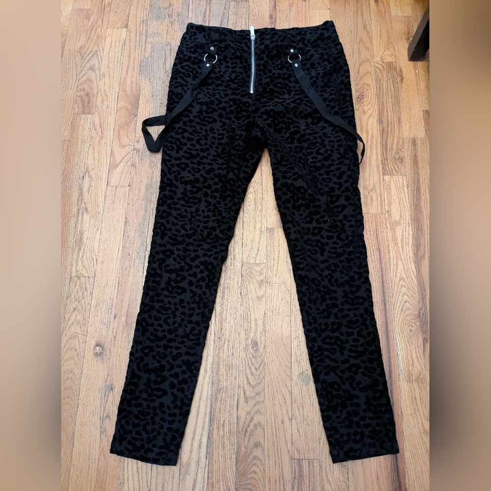 Killstar Gothic Velvet Leopard Pants with Ring Details